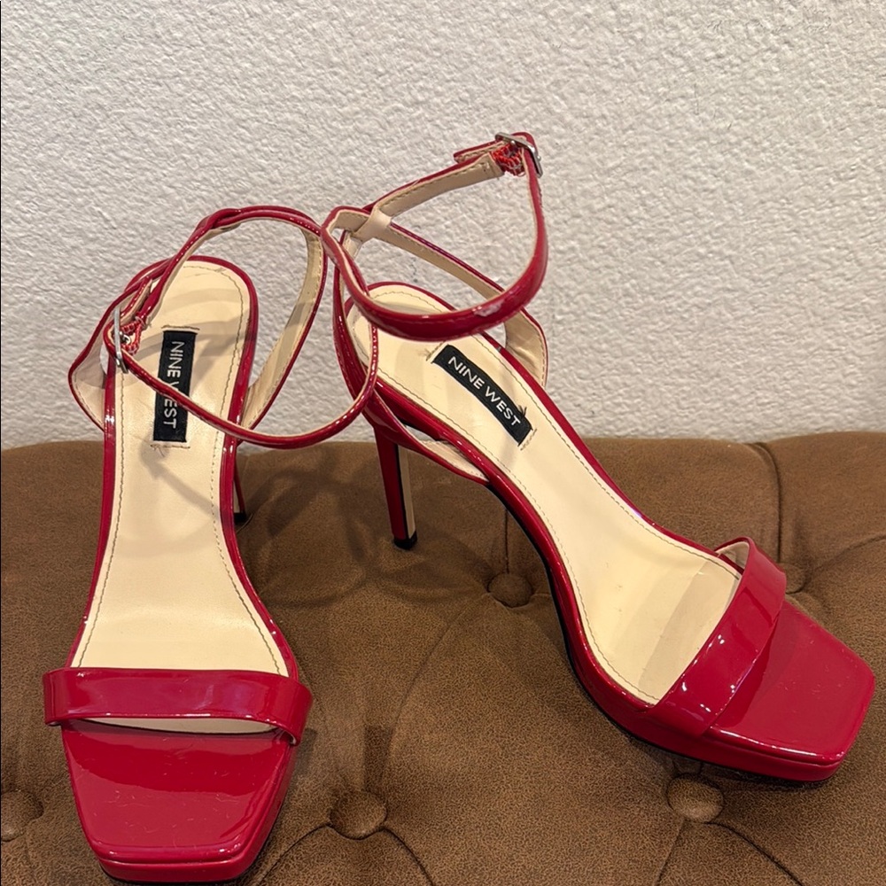 Nine West  Zadie Glossy Red Strappy Heels